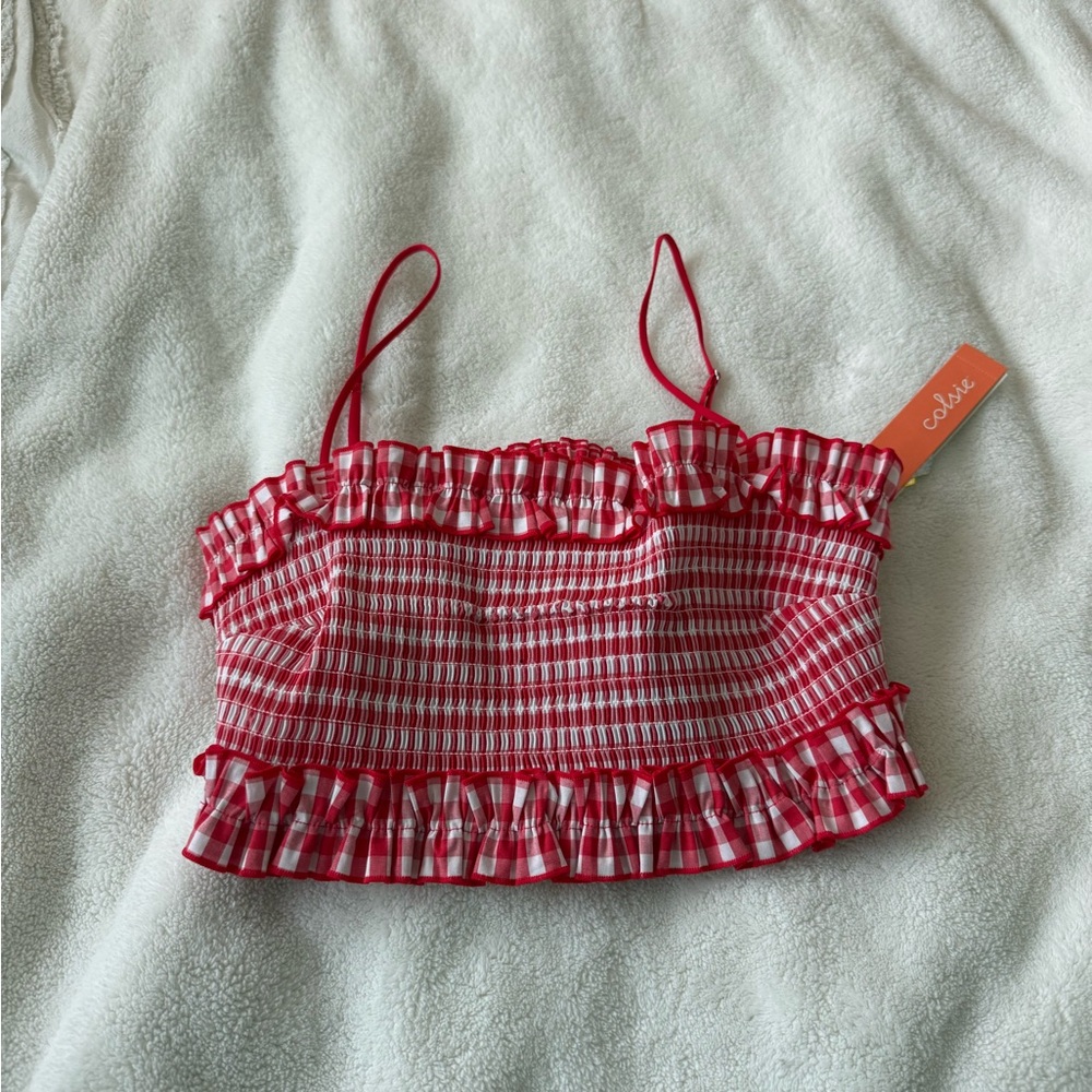 Colsie Red and White Ruffle Crop Top